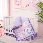 Cloele Crib Bedding Set for Girls 3 Pieces Butterfly Standard Size Baby Bedding Set - Nursery Bedding Set Includes Comforter Fitted Sheet Crib Skirt - Floral Baby Girls Crib Set,Purple