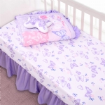 Cloele Crib Bedding Set for Girls 3 Pieces Butterfly Standard Size Baby Bedding Set - Nursery Bedding Set Includes Comforter Fitted Sheet Crib Skirt - Floral Baby Girls Crib Set,Purple
