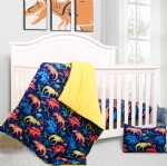 Cloele Crib Bedding Set for Boys,3 Piece Dinosaur Crib Bedding Set,Include Soft Baby Comforter,Breathable Fitted Sheet & Pillowcase,Navy Blue Nursery Baby Bedding for Boys
