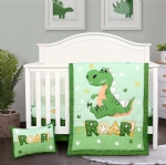 Cloele Crib Bedding Set for Boys,4 Piece Dinosaur Baby Bedding Set,Standard Size Toddler Nursery Bedding Includes Comforter,Crib Skirt,Fitted Sheet&Pillowcase,Soft Dinosaur Blanket-Green