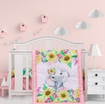 Cloele Crib Bedding Set for Baby Girls - 3 Piece Elephant Baby Bedding Set includes Pink Crib Skirt Crib Quilt Fitted Sheet - Sunflower Soft Nursery Comforter Bedding Set for Girls