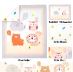 Cloele Forest Animals Crib Bedding Set for Boys Girls,Includes Soft Comforter,Crib Skirt,Fitted Crib Sheet,Crib Pillowcase,Nursery Standard Size Animals Baby Bedding Set for Baby