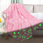 Cloele Glow in The Dark Heart Stars Blanket,Pink Throw Blanket Birthday Gift for 2 3 4 5 6 7 8 9 10 Year Old Kids Girls - Heart Flannel Throw Blanket Glowing Luminous Birthday Valentines Gifts,50