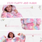 Cloele Wearable Blanket Hoodie for Kids Girls Glow in The Dark Blanket - Oversized Hooded Sweatshirt with Sleeves and Pocket Flannel Unicorns Birthday Christmas Gifts for Girls,One Size Fits All,Pink