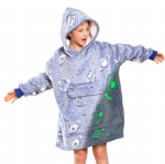 Cloele Wearable Blanket Hoodie for Boys Girls Glow in The Dark Blanket - Oversized Hooded Sweatshirt with Sleeves and Pocket Flannel Space Birthday Christmas Gifts for Kids,One Size Fits All,Blue